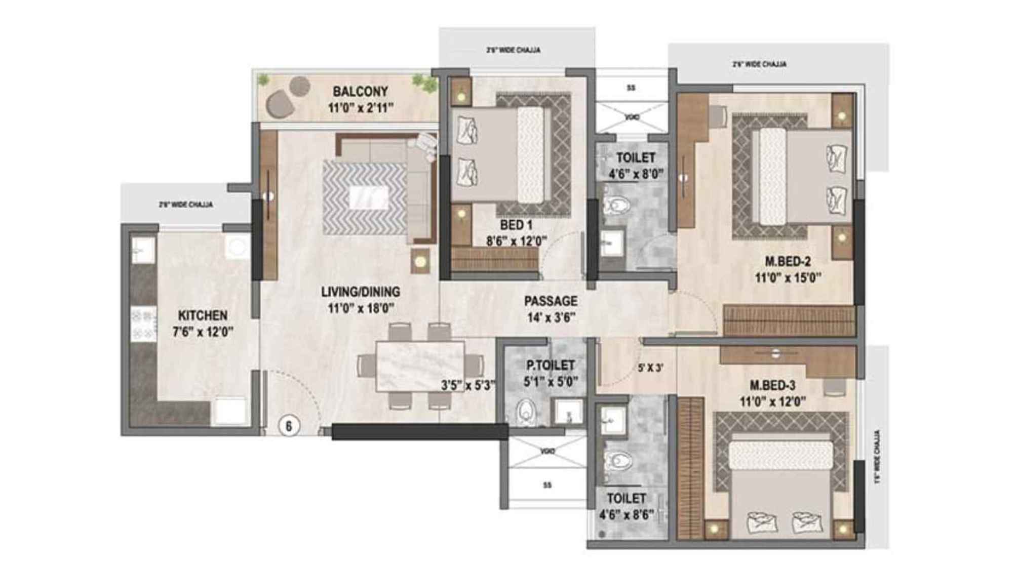 Ashar-Merac-Floor-Plan-2-BHK-620-sqft