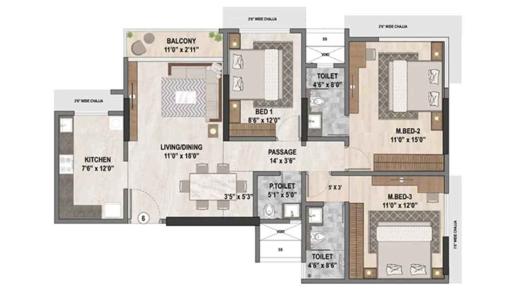 Ashar-Merac-Floor-Plan-3-BHK-962-sqft
